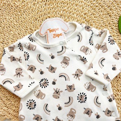 Macacão Malha Trape Zape - Safari e Bumbum Bordado Baby Tigre - Off White